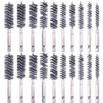 AOKLIT 20 Pieces Wire Brush Drill Bore Cleaning Brush Set with 1/4 Inch Hex Shank Stainless Steel Wire Twisted Brush for Drill Impact Driver, 10 Sizes