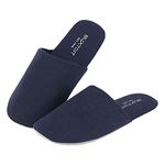 BUXTON Cozy Lightweight and Memory foam Indoor Slippers for Womens and Mens(unisex), Foldable Slippers with Mesh bag-For Home,Travel,Spa and Hotel, Navy, Large-X-Large Women/Large-X-Large Men