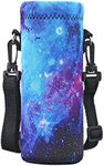 RICHEN Neoprene Water Bottle Carrier Bag with Adjustable Shoulder Strap,Insulated Water Bottle Cover for 500ml/16oz Stainless Steel/Glass/Plastic Bottles (Galaxy,500ML)