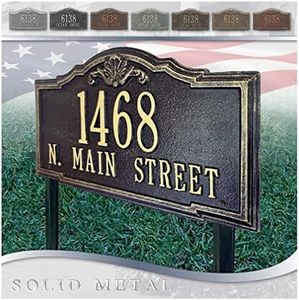 Whitehall™ Personalized Cast Metal Address plaque - LAWN MOUNTED Gatewood Plaque. Made in the USA. BEWARE OF IMPORT IMITATIONS. Display your address and street name. Custom house number sign.
