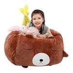 Bear Stuffed Animal Storage Bean Bag Chair Cover 24x24 Inch Velvet Extra Soft Plush Organization Replace Mesh Toy Hammock for Kids Toys Blankets Towels Clothes Household Supplies Brown