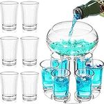 Shot Glass Dispenser and Holder with 6 Shot Glasses 45ml Set - Party Drink Dispenser Acrylic Shot Pourer for Juice Spirits Cider Whiskey Gin Cocktail, Fun Bar Accessories Home Gifts (Clear)