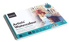 BRUSTRO Artist's Watercolour Paper Pad | 300 GSM, A4, 25% Cotton, Cold Pressed | Pack of 15 Sheets | Wiro Bound, Spiral, Ideal for Professional Drawing, Painting, Dry & Wet, Fine Art Students