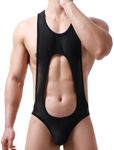 WMIERFI Mens Bodysuit Thong G-string Leotard Mesh Wrestling Singlet Jumpsuit Underwear Base Layers