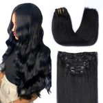SURNEL Clip in Hair Extensions, 140g 14 Inch 7pcs Jet Black Human Hair Extensions Thicker Clip in Hair Extensions Real Human Hair Clip Set (7C#1-14")