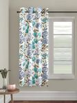 Trance Home Linen Floral Printed 100% Cotton Living Room Bedroom Windows Curtain | 5 Feet Windows Curtains | Premium 60-65% Room Darkening Parda | Eyelet Ring Parde (Huvu Blue-Set 1,5Ft Curtains)