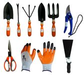 Utkarsh 3 Inch Khurpi, Scissors, Pruner Cutters, Gloves, Big & Small Hand Trowels, i Weeder, Cultivator, Fork for Indoor/Outdoor Gardening Tools Kit | Durable Home Garden Tools Combo - Pack of 9 Tools