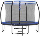 SONGMICS Garden Trampoline Round Diameter 305 cm with Safety Net, Ladder and Padded Bars, Safety Cover, Outdoor Safety, Black/Blue STR10BK