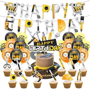 Tools Party Decorations Tools Birthday Party Supplies Includes Toolbox Happy Birthday Banner, Cake Topper, Cupcake Topper, Balloons for Tools Themed Party