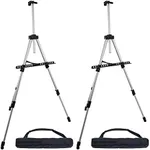 U.S. Art Supply 66" Sturdy Silver Aluminum Tripod Artist Field and Display Easel Stand (Pack of 2) - Adjustable Height 18" to 5.5 Feet, Holds 36" Canvas - Floor and Tabletop Displaying, Portable Bag