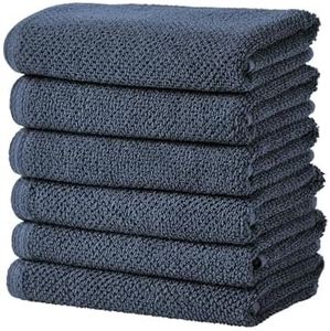 Great Bay Home Navy Hand Towels - 100% Cotton 6 Pack 26x16 Hand Towel Set - Absorbent, Quick-Drying, Durable Towels for Handroom Decor - Low-Twist, Two-Ply Fibers (Stone Blue)
