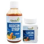 Ujwala Ayurvedashram Livcon Capsule And Assicon Syrup Kit For Gas Problem For Urticaria | Hives Problem | Combination Of Guduchi,Bhuiamla,Pitpada,Bhringraj ||