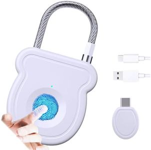 Bstsilver Fingerprint Padlock for Gym Locker, Biometric Keyless Lock 20 User w/USB Key for Luggage Backpack Guncase Toolbox Suitcase Bag, Smart Combination Cable Latch for Travel Renter School Office