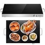 COSTWAY Large Food Warming Tray, Adjustable Temperature Electric Buffet Server Food Warmer with Cool-Touch Handle & Non-Slip Feet, Stainless Steel Dish Hot Plate for Table Countertop (64x38x6.5cm)