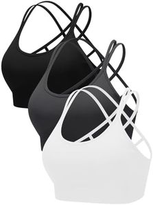 RUNNING GIRL Sports Bra for Women,Padded Strappy Sports Bra with Removable Cups Medium Support Workout Yoga Gym Bra, 3pack Black/Grey/White, Medium