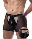 ohyeahlady Mens Sexy Underwear Briefs with Removable Pouch Sexy See Through Boxers Briefs Clubwear Bedroom Male Underwear Trunks Black UK XL