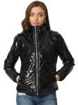 Allegra K Women's Puffer Jacket Holographic Shiny Metallic Jacket, Black, X-Small