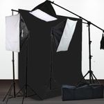 ePhoto 10 x 12 Portrait Muslin Background Support Boom Stand Hair light Photo Video Photography 3 Softbox Lighting Kit