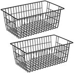 SANNO Wire Organizer Storage Bins Basket Black Farmhouse Large Organizer Bins for Fridge Storage Freezer, Office, Bathroom, Pantry Organization Storage Bins Rack with Handles-Set of 2