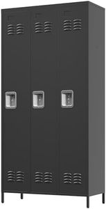 OPTYMIRA 72" Tall Employee Locker with Shelves and Hooks 3 Doors Steel Sports Locker for Office Home Bedroom School Gym Garage, Black Metal Staff Locker Locking Storage Cabinet