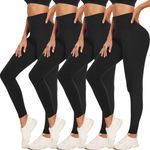 ACTINPUT 4 Pack Leggings for Women Black High Waist Tummy Control Leggings Ladies Buttery Soft Workout Gym Yoga Pants Slim Tights Regular&Plus Size(L-XL)