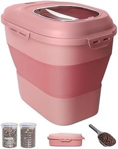 DDMOMMY 30-35 Lbs Dog Food Storage Container Collapsible Dog Food Container with Airtight Lids, Wheels, Scoop and 2pcs Food Storage Containers, Large Pet food storage for Dog, Cat (Pink)