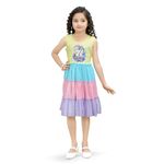 Doodle Unicorn Dress for Girls | Breathable Kids Frock & Dresses | Western Frocks with Waist Tie & Back Zip | Sleeveless & Knee Length (White with Rainbow Flare | Age 6 to 7 Years)