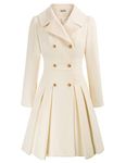 Long Wool Trench Coats for Women Lapel Double-Breasted A Line Jacket White XL