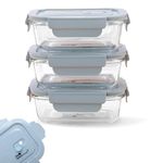 The Better Home Borosilicate Glass Lunch Box Set Of 3 (410 ml each) | Tiffin Box For Office For Men Women |Lunch Box For Women School Kids |Microwave Safe Leak Proof Airtight Lunch Boxes (Blue)