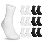 Special Essentials 12 Pairs Cotton Diabetic Ankle Socks - Non-Binding With Extra Wide Top For Men and Women, Black/White, X-Large