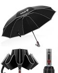 ISABRELLA Umbrella for Men - Reverse Umbrella with Automatic One-Touch Open - Umbrella 3 fold with 360° Reflective Strip - Folding Umbrella Suitable for Rainy Days (Black)