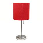 Limelights LT2044-RED Brushed Steel Stick USB Charging Port and Red Fabric Shade Table Lamp, Brused Steel/Red