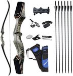 TOPARCHERY 60'' Archery Recurve Bow Takedown Bow Hunting Bow and Arrow Set Adult Target Practice Competition Survival Longbow Right Hand 30-50lbs with 6pcs Fiberglass Arrows (50lbs)