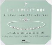 Lucky Feather 21st Birthday Gifts For Her - 14K Gold Dipped Beads Bracelet on Adjustable 7”- 8” Cord - Women Turning 21 Birthday Gifts For Her (silver-plated-base)