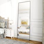 Koonmi Floor Mirror, 40 x 140 cm Mirror Full Length with Minimalist Narrow Aluminum Frame, Modern Large Wall Mirror Standing or Hanging for Living Room and Bedroom, Black