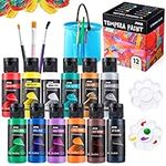 JOYIN 12PCS Washable Kids Tempera Paint Set (2 oz Each), Liquid Poster Paint with 6 Brushes, 2 Palette & 1 Paint Brush Clean Bucket, Non-Toxic Kids Paint for Finger Painting, Hobby Painters