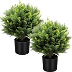 Zeyune 2 Pcs 21 Inch Artificial Cedar Topiary Ball Tree Artificial Shrubs Outdoor UV Resistant Faux Plants Realistic Potted Plants for Home Garden Front Porch Walkway Entryway Office Decor