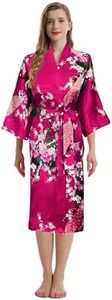 Trifolium Kimono Robe And Chemise Silky Peacock Satin Nightgown Bathrobe Wedding Negligee Nightdress, Hot Pink, 6-8