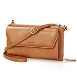 nuoku Womens RFID Wallet Purse Wristlet Crossbody Clutch with Zip Around 2 Strap, Brown, Medium