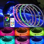 DEERMOTO 4PCS 17.5inch RGB LED Wheel Rim Lights with Bluetooth and Remote Control,Wheel Ring Light Kits with Turn Signal and Braking Function Tire Lights for Pickup Truck SUV Car(17.5inch)