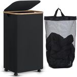 efluky Laundry Basket with Wheels, Rolling Laundry Basket with Lid and Removable Bag, Collapsible Dirty Clothes Basket with Wheels for Laundry Room, Bedroom & Bathroom, 100L (26.4 Gallon) Black