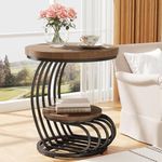 Tribesigns Round End Side Table: Side Table with 2 Tiers Storage Shelves, Vintage End Table for Living Room, Small Bedside Table Accent Table with Arc-Shaped Frame, Light Brown