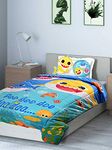 Saral Home Baby Shark Velvet & Cotton AC Quilt with 2 Cushions (Blue, 135X210 CM)