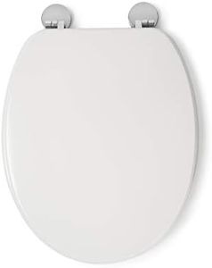 Croydex Kielder Toilet Seat with Anti Bacterial Treated Finish, Adjustable Fit, Non-Slip Grip Pad Technology, Rust and Stain Free Chrome Plated Hinges, Moulded Wooden, White