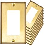 Rio Salto Metal Gold Light Switch Wall Plate, 8-Pack STANDARD SIZE, Outlet Cover Wall Plate Corrosion Resistant Single Receptacle Wallplate Rocker Covers 1 Gang Decoration Brushed Brass 4.50" x 2.76"