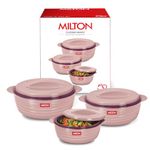 MILTON Aspire Jr. Set of 3 Serving Casserole Double Walled Inner Stainless Steel, (500 ml, 1000 ml,1500 ml), PU Insulated Kitchen Hot Pot, Keeps Food hot & Fresh for Roti, Biryani, Cherry Pink