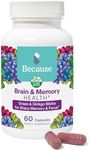 Because Brain Supplement for Memory & Focus - Proprietary Blend with Ginkgo Biloba - Supports Cognitive Function, Attention & Mental Clarity - Vegan, Gluten-Free, Non-GMO - 740mg Serving - 60 Capsules