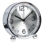 4-inch Table Clock Ultra-quiet Metal Small Alarm Clock, Classic Retro Style Quartz Clock, Desk Cupboard Bedside Travel Alarm Clock (CS-AC06)(silver)