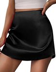 Zeagoo Women Mini Skirt Stain Silk High Waisted Zipper Summer Short Skirts A-Line Party Skirt Black,L