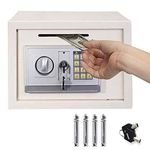 16L Digital Steel Safety Box Safe Electronic Security Coffer Safety Deposit Box 2 Manual Override Keys-Protect Money with Keypad Idea for Home Office Cash Money Passports White